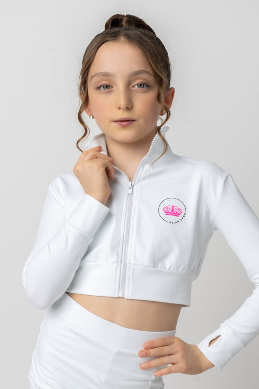 Youth REIGN Essentials White Cropped Jacket